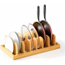 Organizador de tapas de bambú para sartenes, tablas de cortar y repostería.