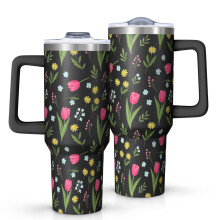 113 cl Pioneer blommigt blommönster isolerat tumbler med handtag, BPA-fritt läckagesäkert lock och sugrör, dubbelväggig vakuum, varm 12