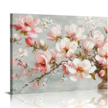 Tableau floral botanique sur toile – Aquarelle de fleurs de cerisier, 40 x 30 cm, prêt à accrocher, idéal pour la décoration de la salle de