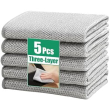 Multipurpose Non-Scratch Silver Fiber Dishwashing Cloths, Reusable Cleaning Rags, Scrubbing Pads for Dishes, Glass, Stainless Steel - 5Pack