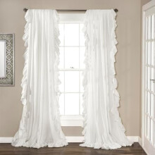 Reyna Gordijnenset met Ruches, Set van twee, 137 cm breed x 241 cm lang, Wit – Soepelvallende, romantische gordijnen voor