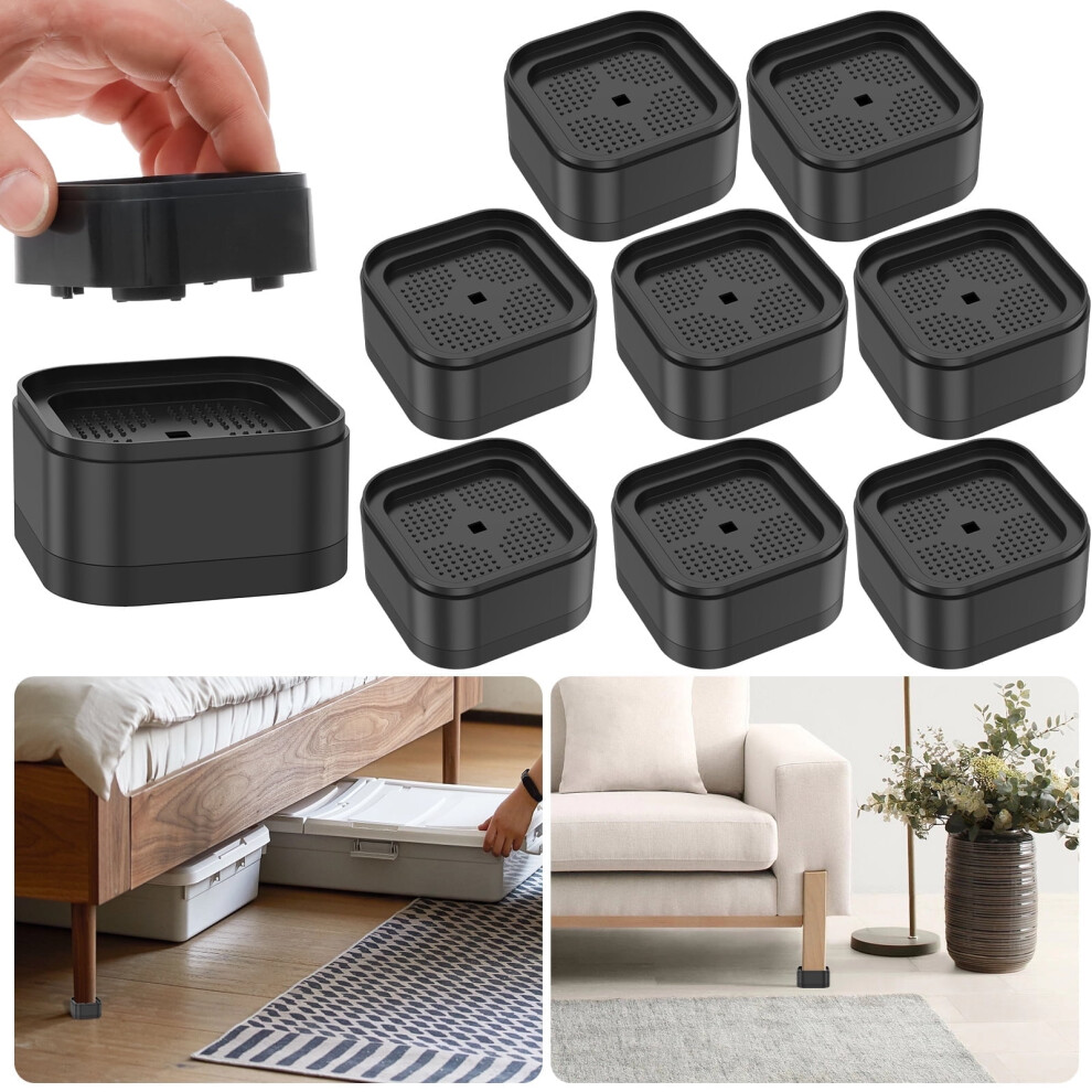 48Pcs Black Furniture Risers Â Non-Slip, Adjustable, Stackable Bed/Table Lifters Compatible With Chairs, Sofas, Cabinets & More 9165521466306