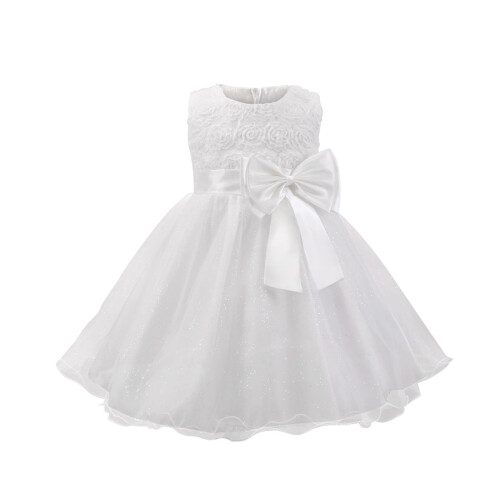 Vestido de princesa sem mangas para meninas com laço e renda1