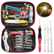 46 verlichte haaknaalden met etui, DISEN LED-breinaaldenset met 9 verwisselbare koppen