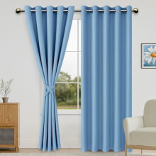 Perdele opace pentru dormitor cu bretele – Albastru deschis, 152x213 cm, cu inele de prindere, set de 2 panouri