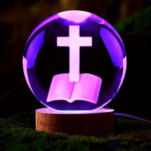 Veilleuse LED en cristal Divine3D – Boule de verre en forme de croix, multicolore, décoration spirituelle, lampe de table pour