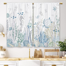 Rustic Daisy Vase Floral Kitchen Curtains, Green Wooden Farmhouse Tier Curtains (27.5x36"), Compatible with Country & Bathroom Decor