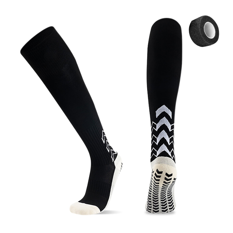 Knee High Grip Football Socks Non Slip Soccer Socks With 1 Rolls Securing Tape Athletic For Baseball Softball Football