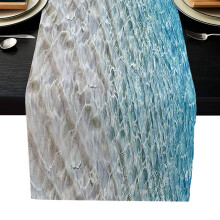 Caminho de mesa de linho com estampa de praia, 140x35cm