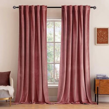Velvet Curtains 108" Long, 2 Panels – Dusty Rose Pink Blackout, Thermal Insulated, Super Soft, Rod Pocket & Back Tab, Compatible with Standard Rods