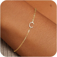Gold Plated Letter Charm Bracelet for Women 14K