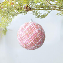 Pink Feather Christmas Ornaments, Gift Box Shape, Elegant Holiday Decor for Xmas Tree, Mantel, Festive Home Party Decoration