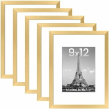 Gold Picture Frame Set 5 pcs 9x12 in with 6x8 mat