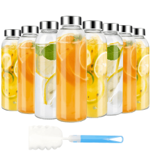 Doorzichtige glazen flessen met roestvrijstalen doppen, 530 ml (18 oz), set van 8.