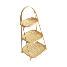Panier à fruits tressé en bambou, plateau de service pour la cuisine, les pique-niques et les restaurants, 3 niveaux, 20 x 20 x 45 cm