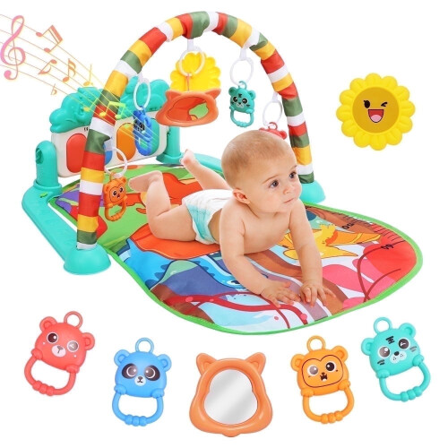 Tapete de ginástica para bebês com piano e luzes, verde, 0-12 meses.