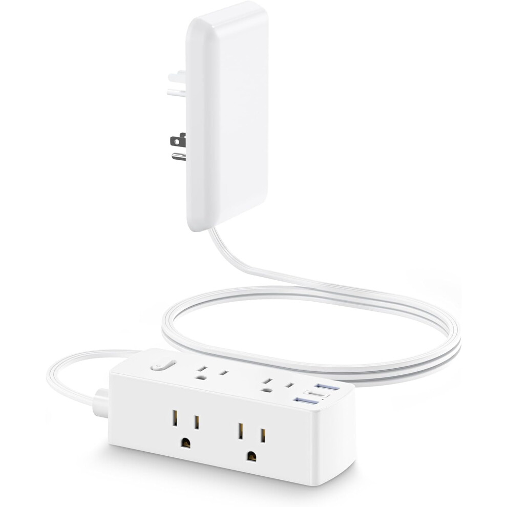Flat Extension Cord With 6 Outlets 3 Usb 5Ft White 9032631871361