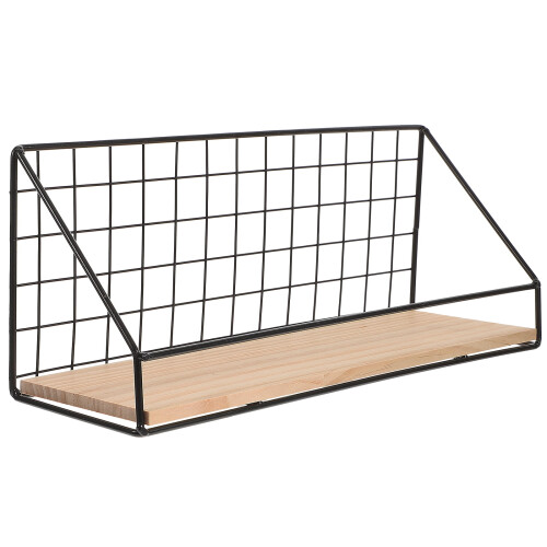 Ράφι τοίχου από μαύρο σίδερο και ξύλο 35x13x11cm
