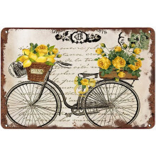 Retro bádogtábla: Vintage citrom és rózsák biciklidekoráció – 30x20 cm, konyhába, kávézóba, irodába, kocsmába – Vicces fali