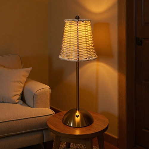 Lampada da tavolo in rattan con dimmer touch e LED