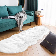 White Runner 2x6 Faux Sheepskin Fluffy Rug Furry Plush Rugs Faux Fur Sheep Skin Rug for Bedroom Sofa Throw Cushion Room Decor, Sheepskin
