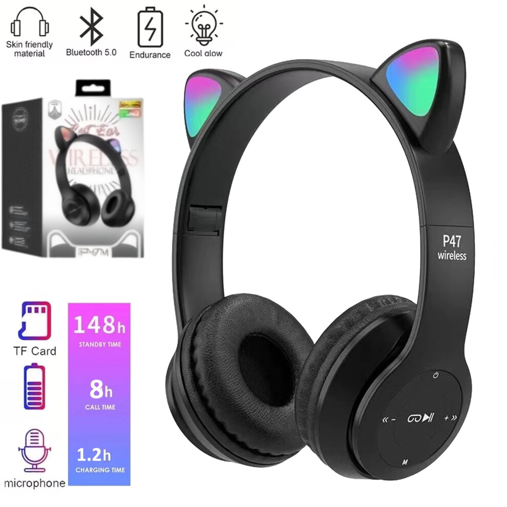 Kids Cat Ear Wireless Bluetooth Headphones Purple 913466077342