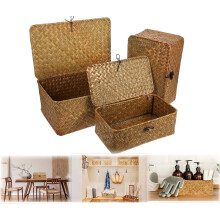 Paniers de rangement en osier naturel avec couvercles, lot de 3 (23 cm, 25 cm, 28 cm)