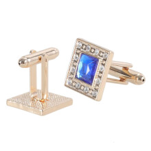 Boutons de manchette carrés en or et cristal bleu pour homme (1 paire)