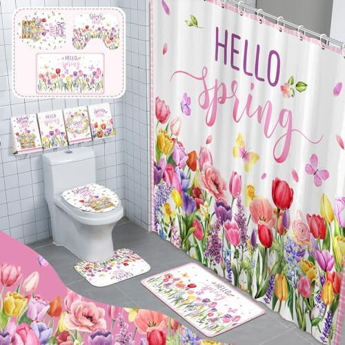 Roze badkamerset met strik, 8-delig, polyester