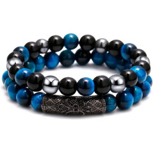 Bráisléad Cosanta Trí-Chosainte Súile Tíogair 8mm - Bráisléad Coirníní Obsidian Dubha Bráisléad Criostail Cneasaithe Yoga chun Ádh agus