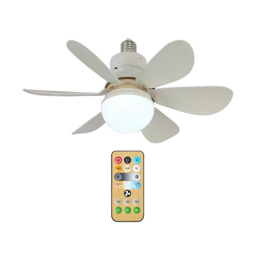 Ventilatore con luce LED dimmerabile e telecomando.
