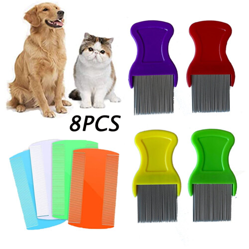 Plastic Pet Comb with Metal Teeth Double-Sided 8 pcs