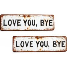 Plaque murale vintage en métal aluminium « Je t’aime, au revoir » 30 x 20 cm