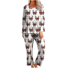 Festlicher, bedruckter Langarmpyjama für Damen mit Weihnachtsmotiv, Rundhalsausschnitt, weicher Schlafanzug, Nachtwäsche, Loungewear, Größen S-2XL