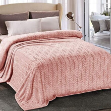 Flannel Fleece Queen Blanket, Soft Velvet Bedspread with Vintage Pattern, Warm & Lightweight, 90x90", Pink