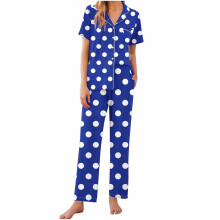 Dames 2-delige katoenen pyjamaset met korte mouwen, topje en broek met print, nachtkleding set S-2XL