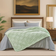 Checkered Faux Fur Throw Blanket, 90 x 90 in, Sage Green