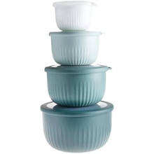 4pc Teal Ombre Plastic Mixing Bowl Set with Lids (210-3500ml) – Nesting, BPA-Free, Dishwasher & Food Safe