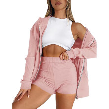Conjunto de moletom feminino de 2 peças em veludo, cor sólida, estilo esportivo, composto por cardigã com zíper, blusa de moletom com capuz de