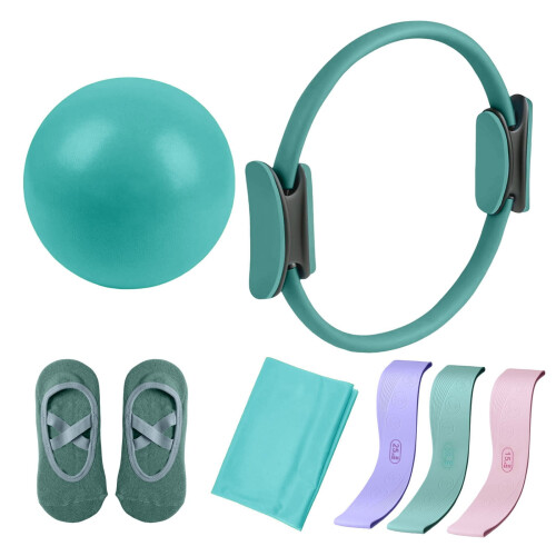 Σετ δαχτυλιδιών Pilates YOCBZ (Μαγικός κύκλος 15", ιμάντες, μαλακή μπάλα, κάλτσες λαβής –