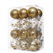 Clear Christmas Ball Ornaments, 24ct Plastic Baubles (2.36''/60mm, Gold) with Glitter – Compatible with Xmas Tree Decor
