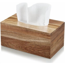 Couvercle de boîte à mouchoirs carrée en bois d'acacia
