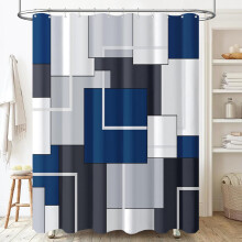 Zasłona prysznicowa z tkaniny 36x72", geometryczna wodoodporna tkanina z 6 haczykami, wąska, w stylu hotelowym/spa, granatowa