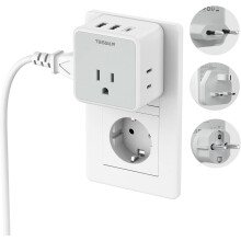 Súprava cestovných adaptérov pre Spojené kráľovstvo a Európu s 3 AC zásuvkami a 3
