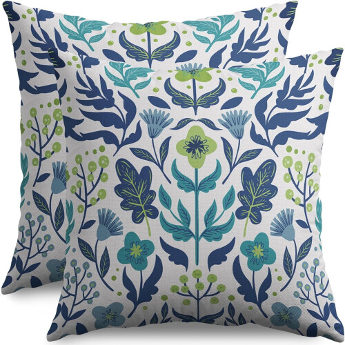 Fodere per cuscini floreali blu navy e verde acqua, 16x16 cm, set da 2