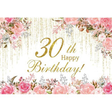 Watercolor Floral 30th Birthday Backdrop – Wildflower & Golden 30 Decor, Party Background, Studio Props, Compatible with Photo Shoots