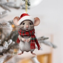 Enfeite de Natal em forma de rato para pendurar, ideal para uso interno e externo.