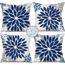 Svart/brun blomsterputetrekk 18x18", sett med 4, vanntette linputetrekk til stue, sofa, terrasse og hage – kompatibel med Standard
