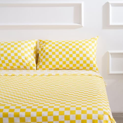 Twin Plaid Microfiber Sengetøjssæt, 4 dele