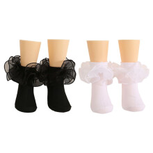 Baby Girls Ruffle Socks Double Lace Frilly Dress Socks Kids Turn Cuff Socks for Girls 2 Pairs 0-10Y